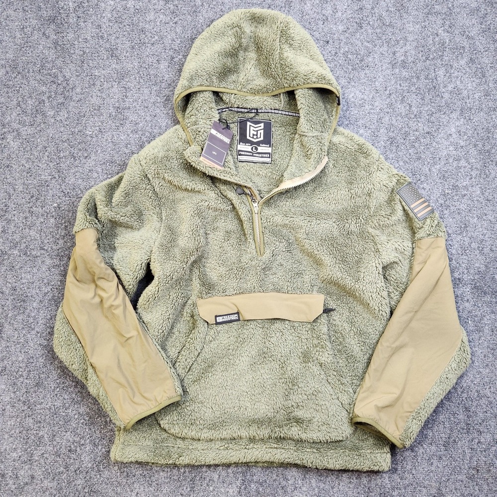 Freedom Industries Hoodie Sweatshirt Mens Large Green Sherpa Fleece USA 1/4 Zip